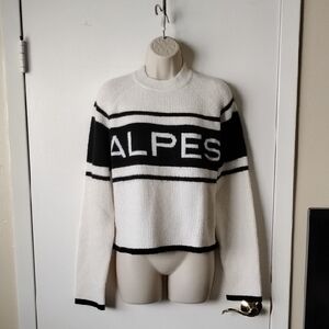 H&M Alpes Crew Neck Oversized  Crop Sweater S White Black